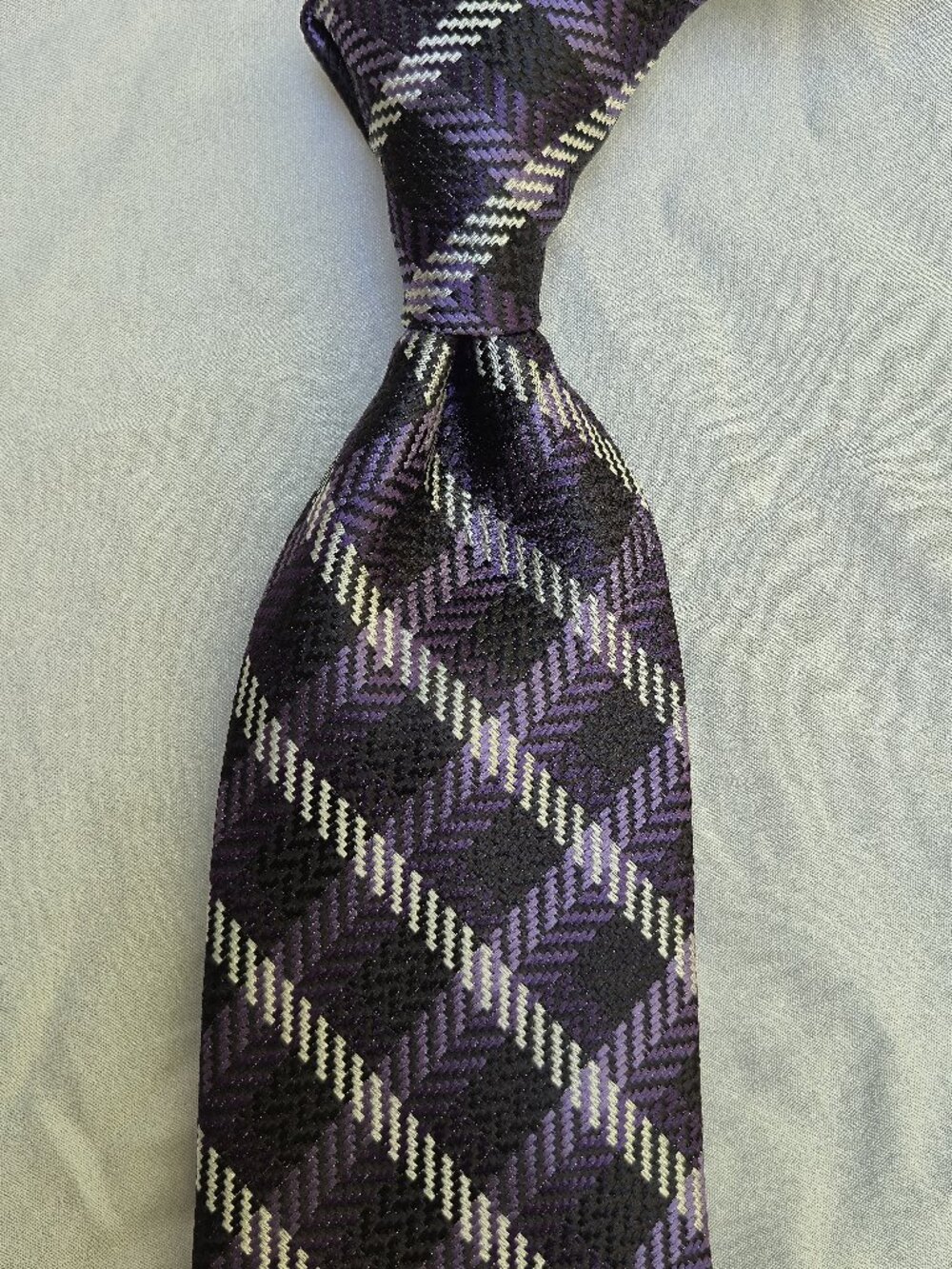 NWT TOM FORD Purple Black White Plaid Woven Silk Tie Italy $280 - Picture 3 of 6